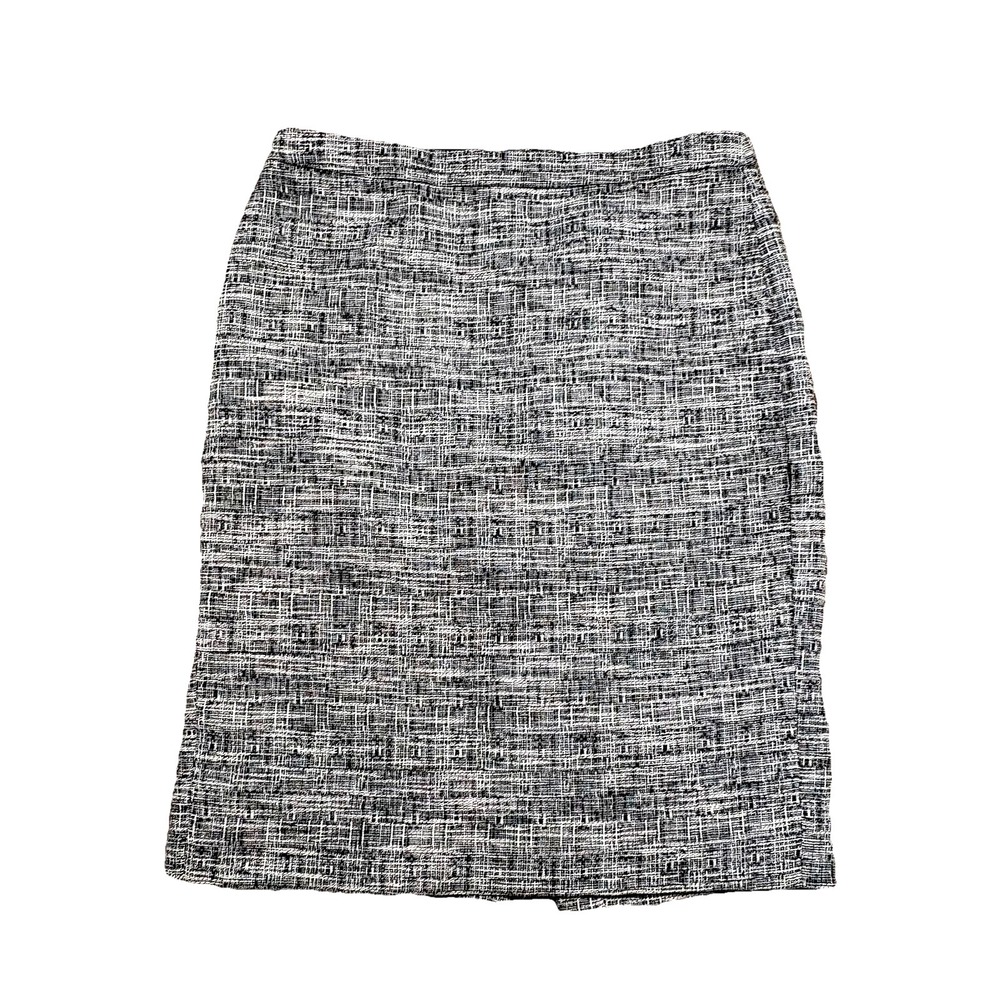 J Crew Skirt No 2 Pencil Tweed Pencil Classic Preppy Black White Lined Back Slit